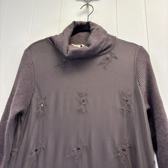 Sundance‎ Womens Boho Fairy Embroidered Mesh Lace Turtleneck Dress Size M Sequin - Picture 2 of 10